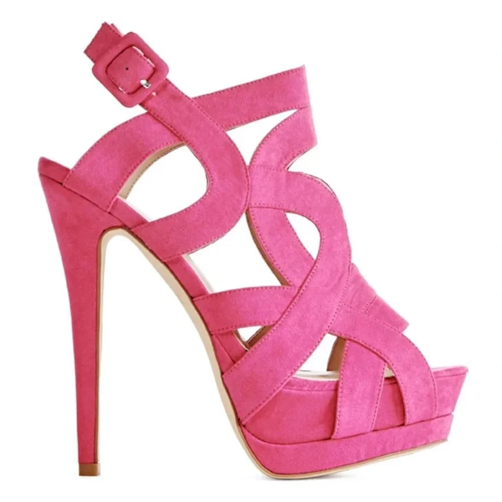 Just FAB Kena Hot Pink Polyurethane Stiletto Platform High Heels US 7.5 EU 38